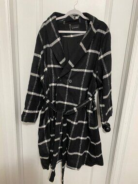 Chic Black and White Window Pane Long Coat